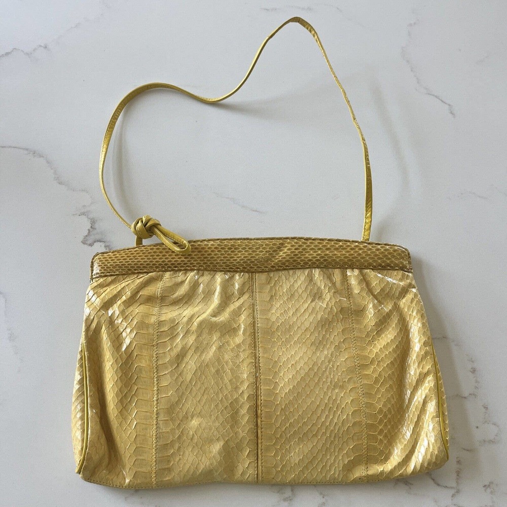 Vintage Bags by Varon Yellow Snakeskin Purse 1960’s Handbag 12”